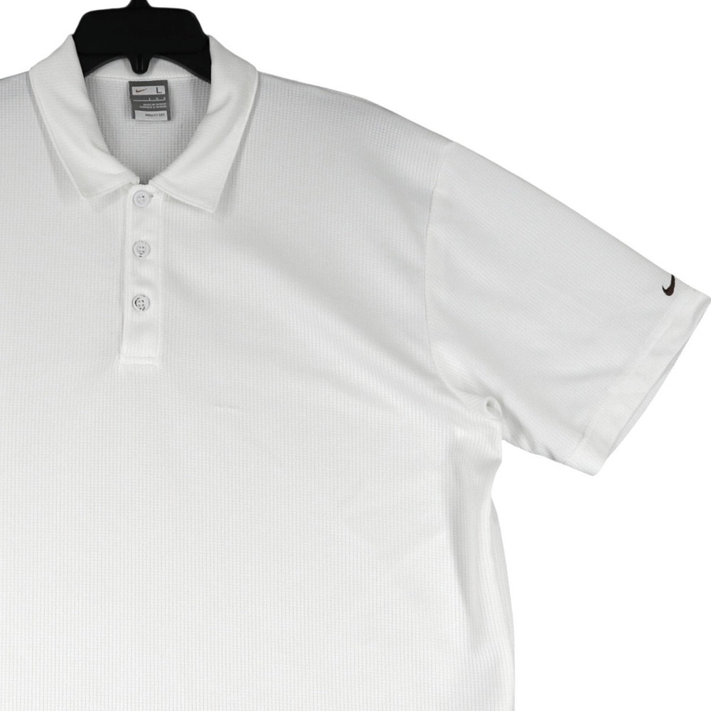 Nike Tennis Performance Polo Shirt Mens L White Textured Nike Fit Dry Athletic